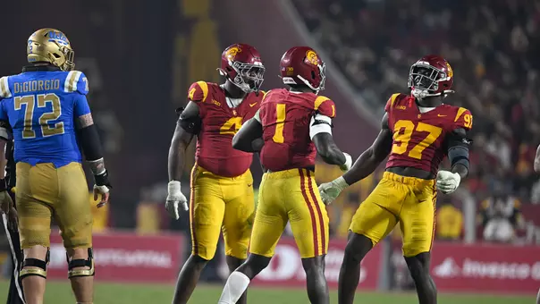 USC Trojans Football defense celebrates against UCLA Bruins