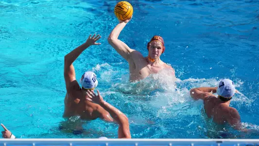 USC men's water polo player takes a shot during a game against California at the Uytengsu Aquatics Center