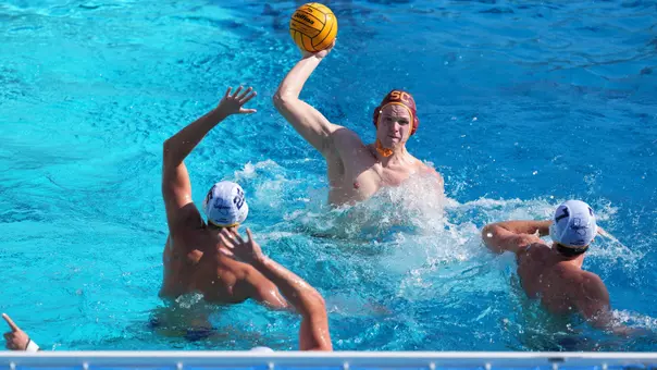USC men's water polo player takes a shot during a game against California at the Uytengsu Aquatics Center
