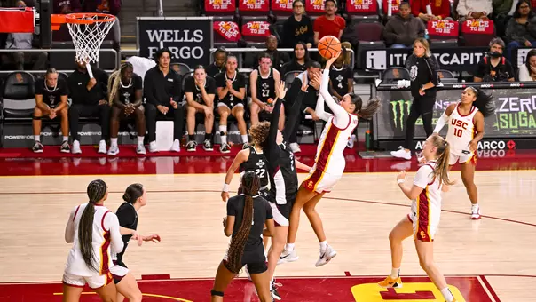 Jazzy Davidson pictured posting a pull up jumpshot.