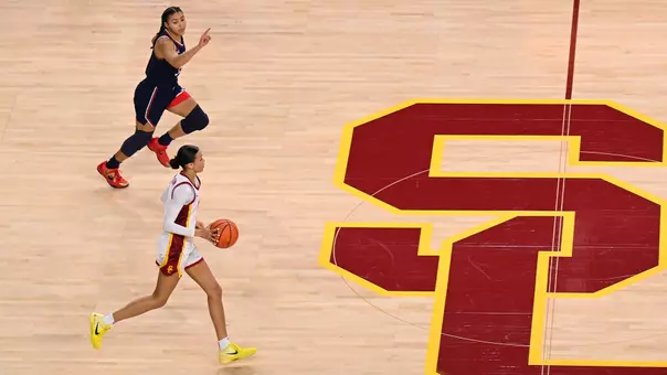 Jazzy Davidson brings the ball downcourt from