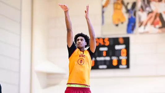 Alijah Arenas shooting during his first practice with USC Men's Basketball