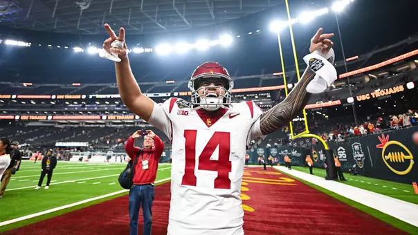 USC Trojans Football quarterback Jayden Maiava celebrates at Las Vegas Bowl