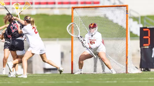 USC's Annie Shields Faces a Shot Against Stanford at the L.A. Memorial Coliseum