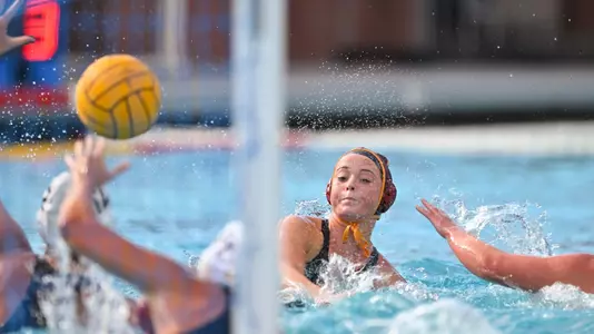 Meghan McAninch fires off a shot on goal vs. UC Irvine at Uytengsu Aquatics Center.