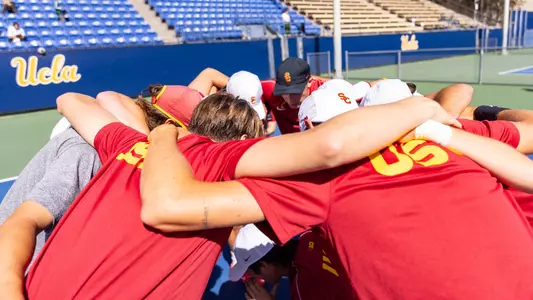 USC Men's Tennis Team Huddle on the UCLA Courts