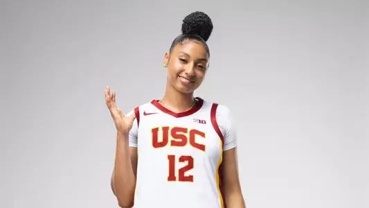 JuJu Watkins poses in USC uniform