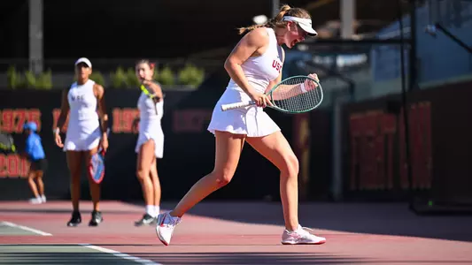 Lily Fairclough celebrates after winning her match