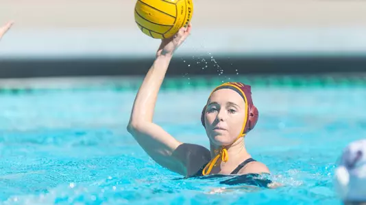 Ava Stryker looks to pass in a game at Uytengsu Aquatics Center.