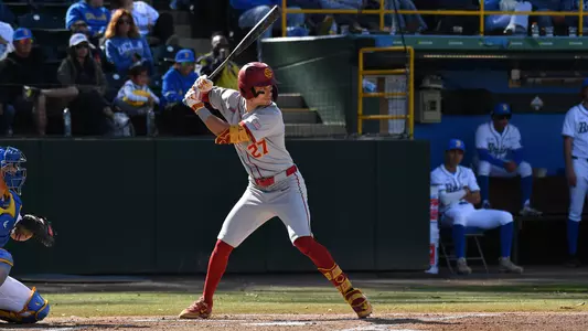 Bryce Martin-Grudzielanek hits against UCLA in Westwood.