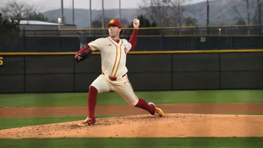 Caden Hunter throws a pitch during the Trojans 5-3 win on Friday night against Nebraska.