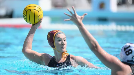 Emily Ausmus looks to score one of her six goals vs. Brown at Uytengsu Aquatics Center.