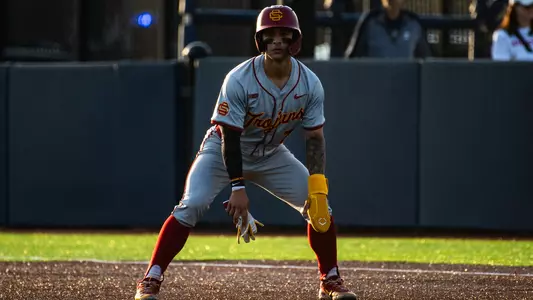Abbrie Covarrubias takes a lead at first base.