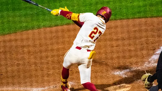 Bryce Martin-Grudzielanek takes an at bat for the Trojans.