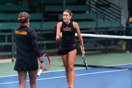 SLOANE MORRA CELEBRATES AFTER A DOUBES POINT