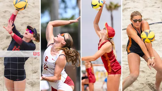 USC beach volleyball all-MPSF selections Madison White, Zoey Henson, Ashley Pater, and Kennedy Coakley