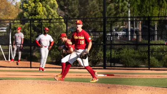 Ethan Hedges celebrates after the Trojans beat Ohio State on Saturday afternoon.