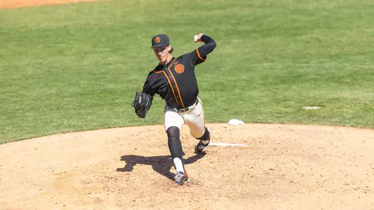 Mason Edwards pitches on the mound in the final game against Michigan State.
