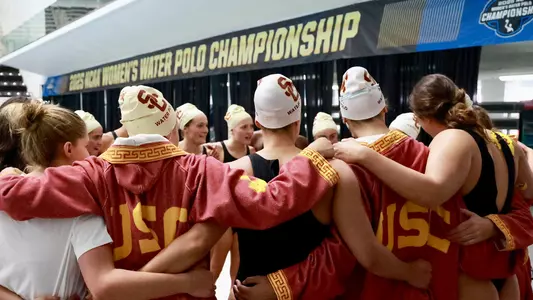 USC team huddles up before the NCAA championship game in Indianapolis