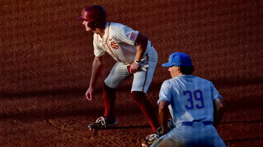 USC's third baseman Ethan Hedges on the base path during the first game against UCLA.