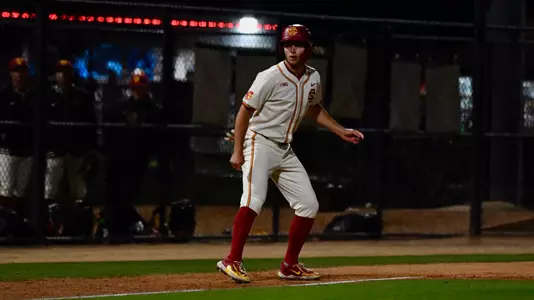 Jack Basseer takes a lead on third base during the Trojans crosstown showdown against UCLA.