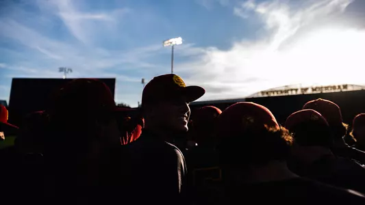 Team huddles at Michigan.