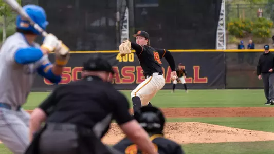 USC right-handed pitcher Andrew Johnson on the mound during the final game against UCLA.