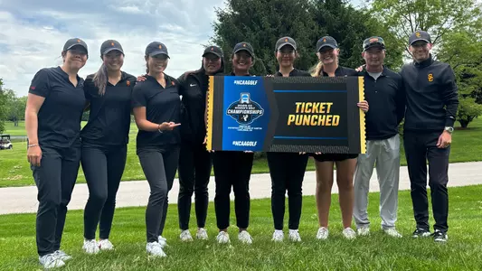 USC Women's Golf with the ticket punched cutout, as it earned its 27th straight trip to the NCAA Championships Final Site