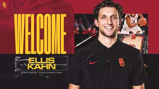 Announcement graphic for Ellis Kahn becoming USC Men's Basketball's Director of Video Operations