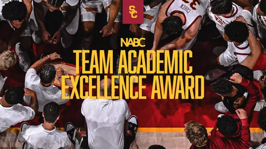 Graphic celebrating USC Men's Basketball earning the NABC Academic Excellence award
