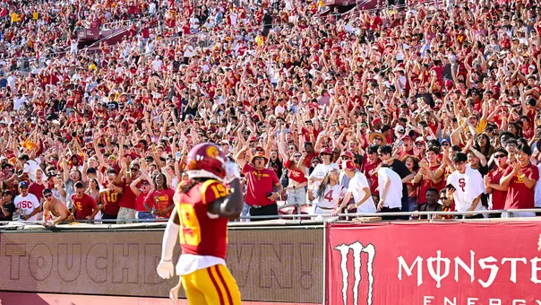 The Legion student section celebrates a touchdown at a USC Trojans Football home game
