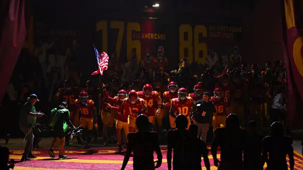 USC Trojans Football tunnel entrance during night home game at Los Angeles Memorial Coliseum