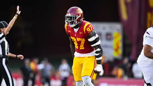 USC Trojans Football defensive lineman Jide Abasiri celebrates vs. Missouri State Bears
