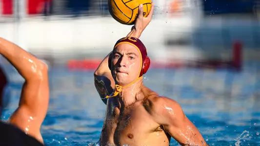 Andrej Grgurevic looks to shoot in a game vs. Long Beach State at Uytengsu Aquatics Center