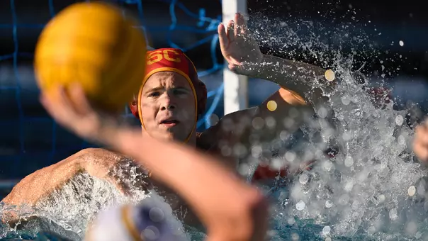 USC goalie Charlie Mills defends the cage against Long Beach State
