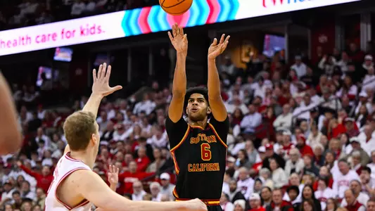 Jacob Cofie takes a shot on the road at Wisconsin