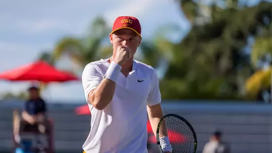 Max Exsted celebrates with a fist pump.