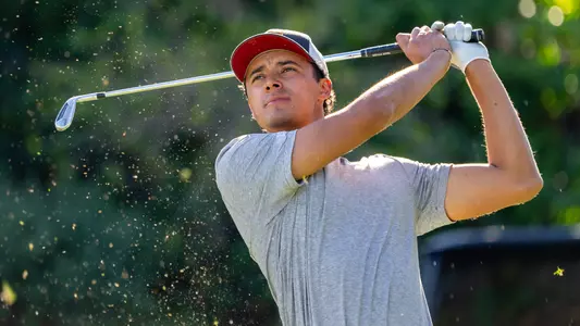 Nicolas Dominguez tees off with an iron at the final round of the 2026 Southwestern Invitational