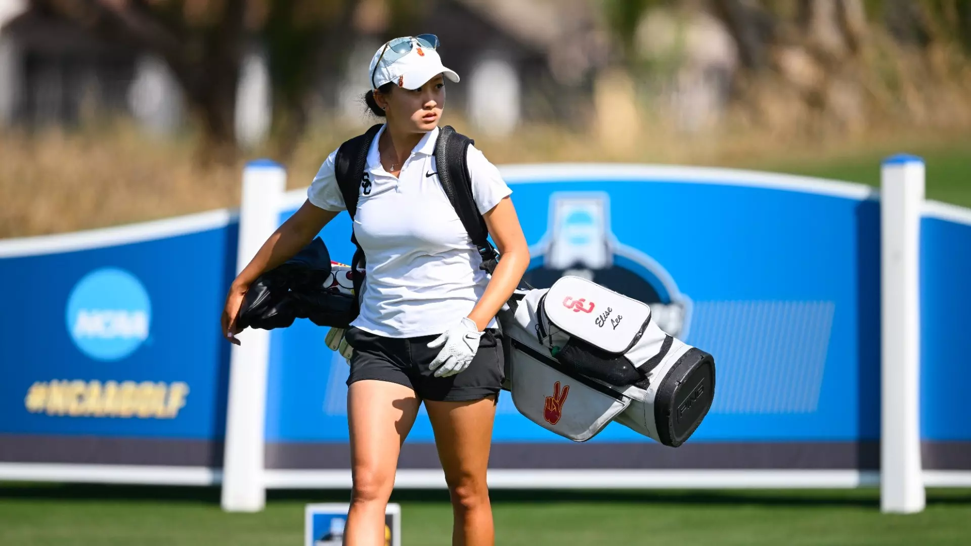 Elise Lee looks left during the NCAA Championships