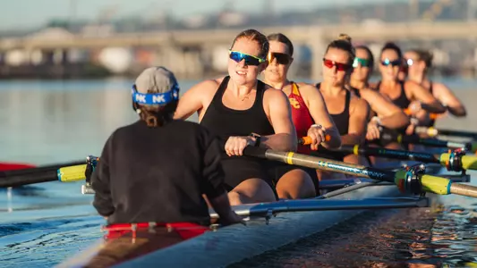 USC's varsity eight practices in the Port of Los Angeles