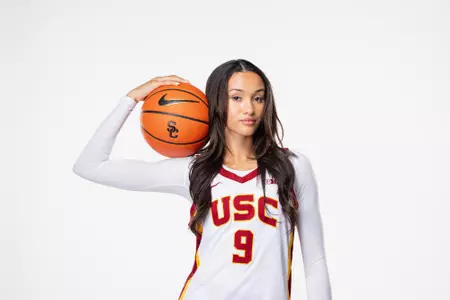 Jazzy Davidson holding ball on shoulder
