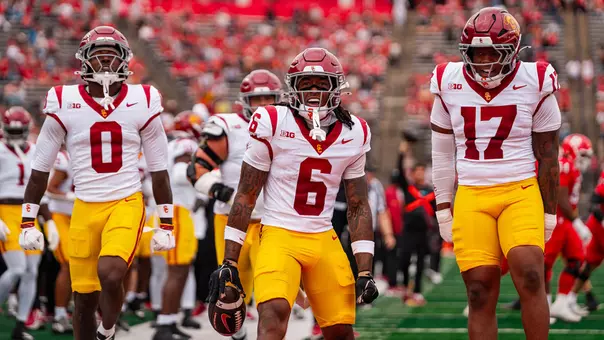 USC Trojans Football safety Christian Pierce celebrates interception at Rutgers Scarlet Knights