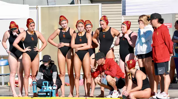 Women's Water Polo huddle