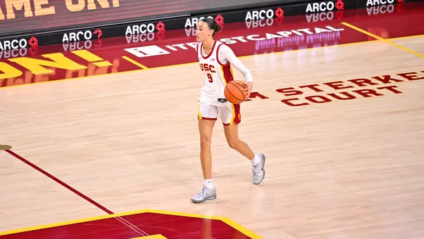 Jazzy Davidson dribbles the ball on the court