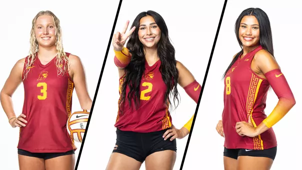 Graphic of USAV Women's National Team Collegiate Training participants Reese Messer, London Wijay, and Mia Tvrdy (from left to right)