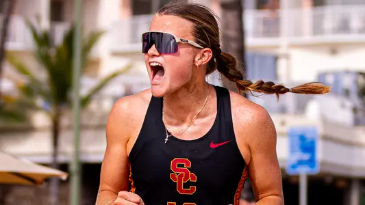 Zoey Henson celebrates in the team's win over Loyola Marymount