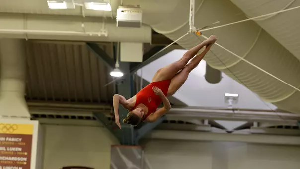 Kate Miller diving during Big Ten Championships
