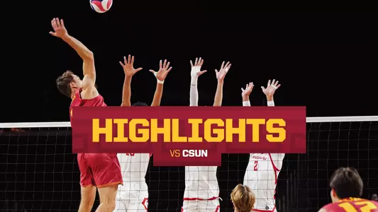 USC Men's Volleyball Dillon Klein goes up for a kill against CSUN blockers