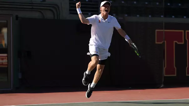 Max Exsted pumps his fist in celebration.