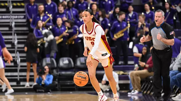 Jazzy Davidson dribbles a basketball at Northwestern
